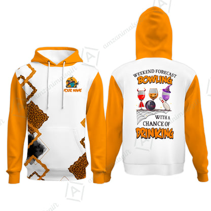 Custom Bowling Jersey Polo Shirt, Weekend Forecast Bowling With A Chance Of Drinking, Personalize Name and Team Name