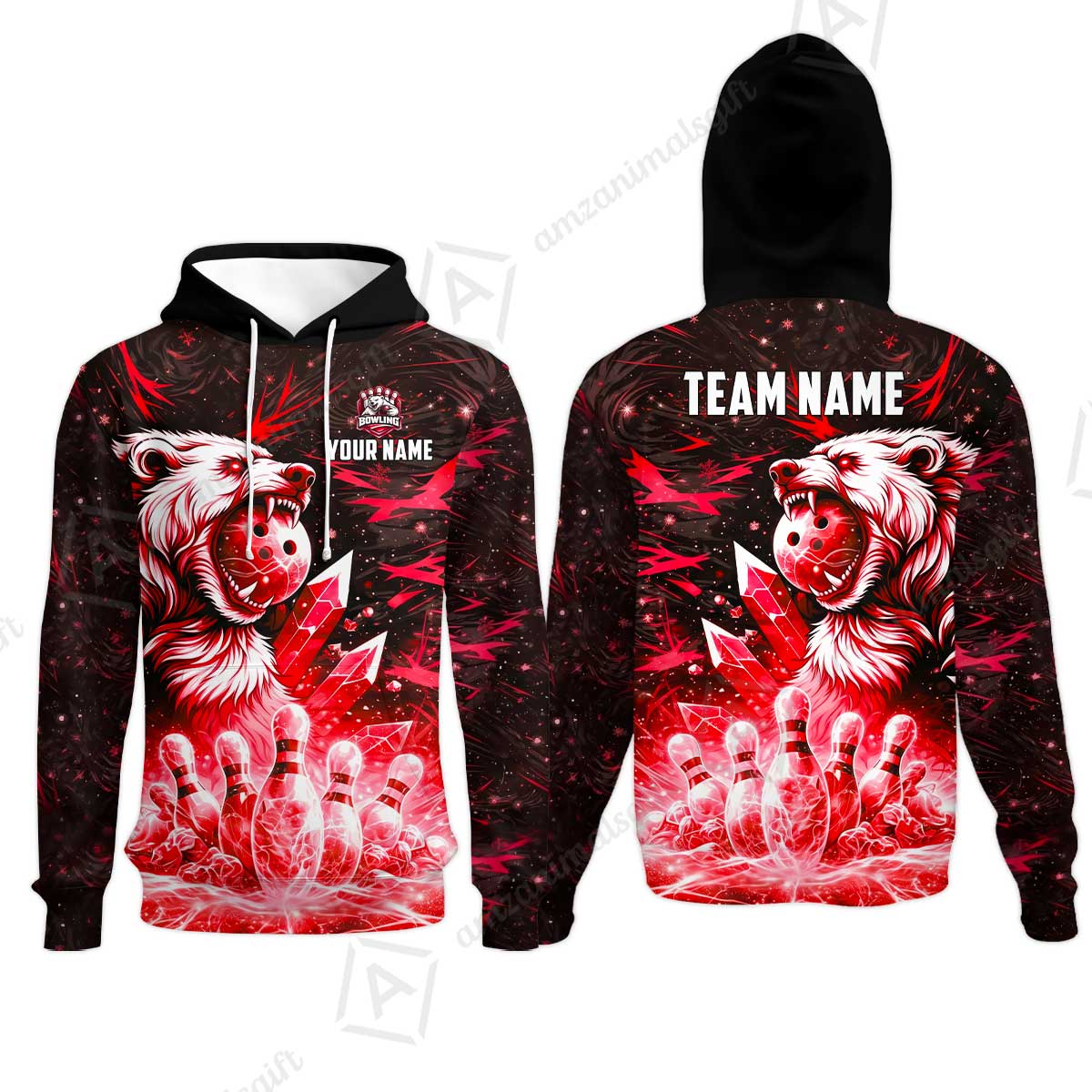 Custom Bowling Jersey Polo Shirt, Arctic Bear & Crystal Galaxy, Custom Bowling Jersey Team Shirt For Players With Name & Team Name