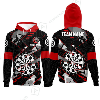 Custom Darts Team Jersey Unisex Polo Shirts, Custom Black Red Grunge Darts Team Jerseys Uniform, Personalized Name And Team Name