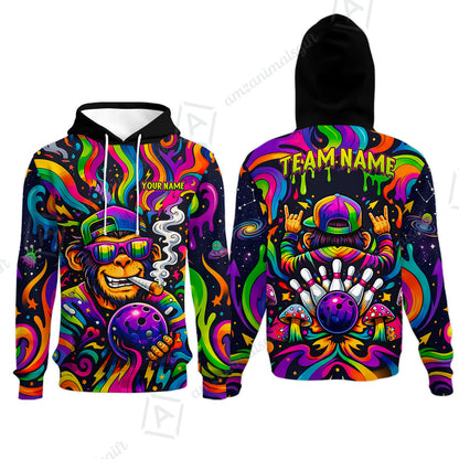 Custom Bowling Jersey Polo Shirt, Psychedelic Trippy Smoking Chimp, Custom Bowling Jersey Team Shirt For Players With Name and Team Name