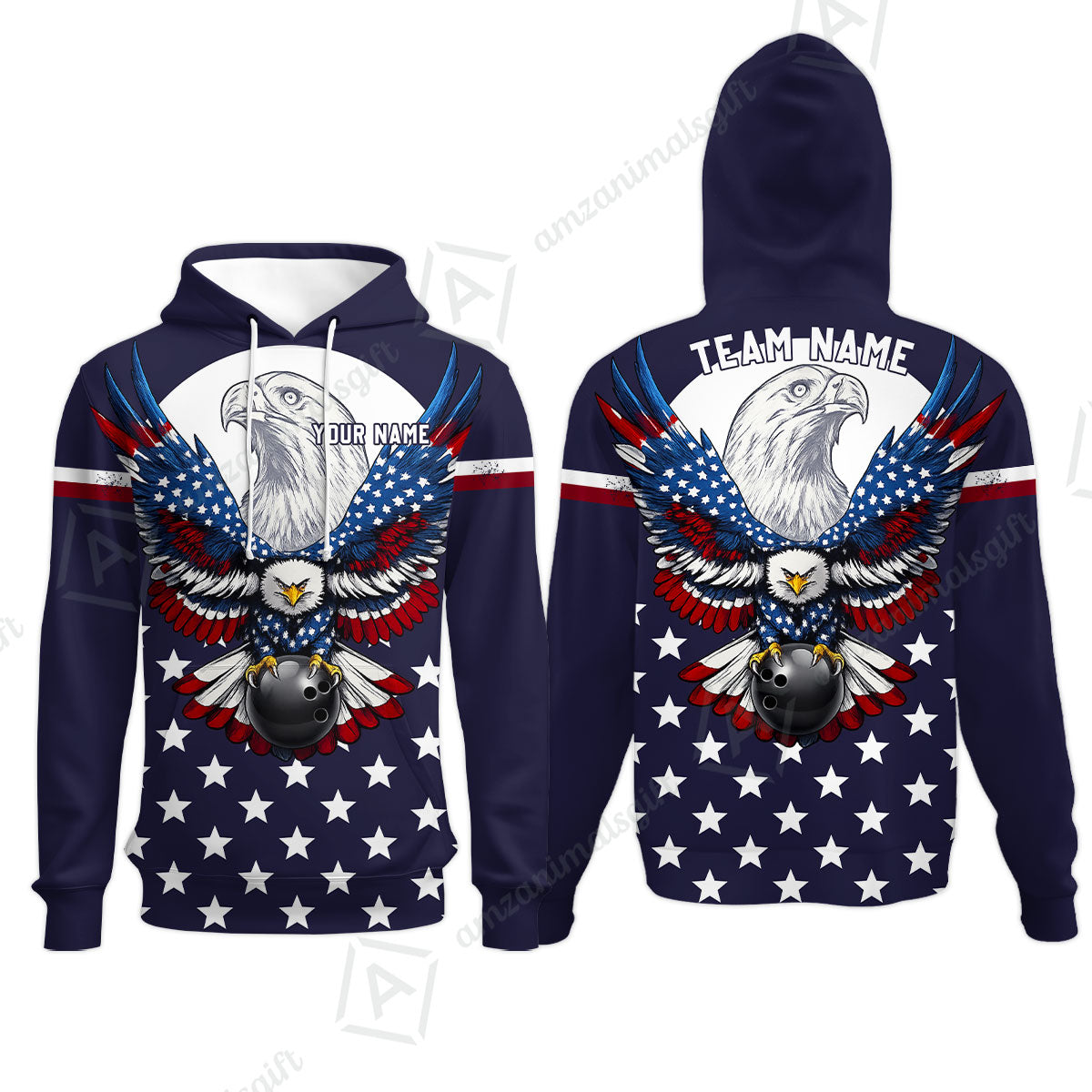 Custom Bowling Jersey Polo, Eagle American Flag, Custom Bowling Jersey Team Shirt For Players With Name & Team Name