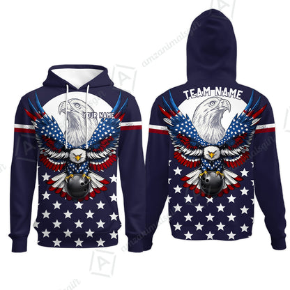 Custom Bowling Jersey Polo, Eagle American Flag, Custom Bowling Jersey Team Shirt For Players With Name & Team Name