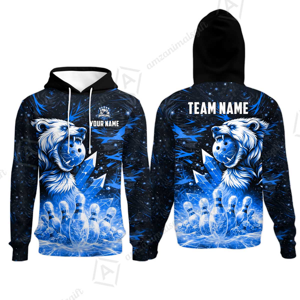 Custom Bowling Jersey Polo Shirt, Arctic Bear & Crystal Galaxy, Custom Bowling Jersey Team Shirt For Players With Name & Team Name