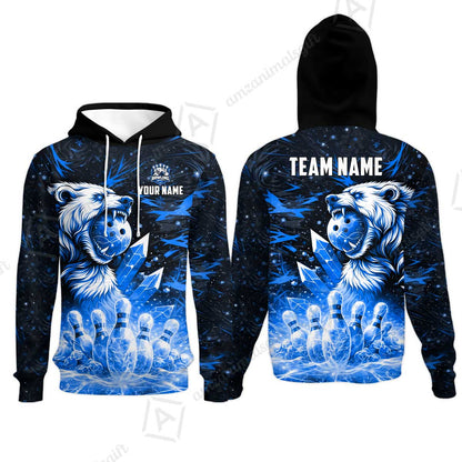 Custom Bowling Jersey Polo Shirt, Arctic Bear & Crystal Galaxy, Custom Bowling Jersey Team Shirt For Players With Name & Team Name