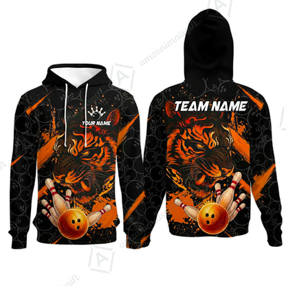 Customized Bowling Unisex Polo Shirt, Tiger Ball Striking Pins, Bowling Uniforms, Personalized Name And Team Name