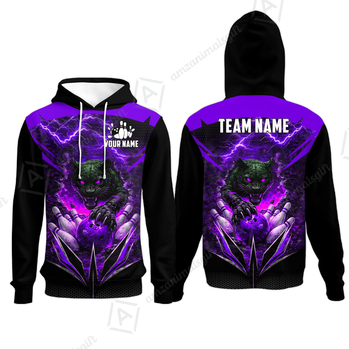 Custom Bowling Jersey Polo Shirt, Electric Panther Bowling, Personalized Name & Team Name