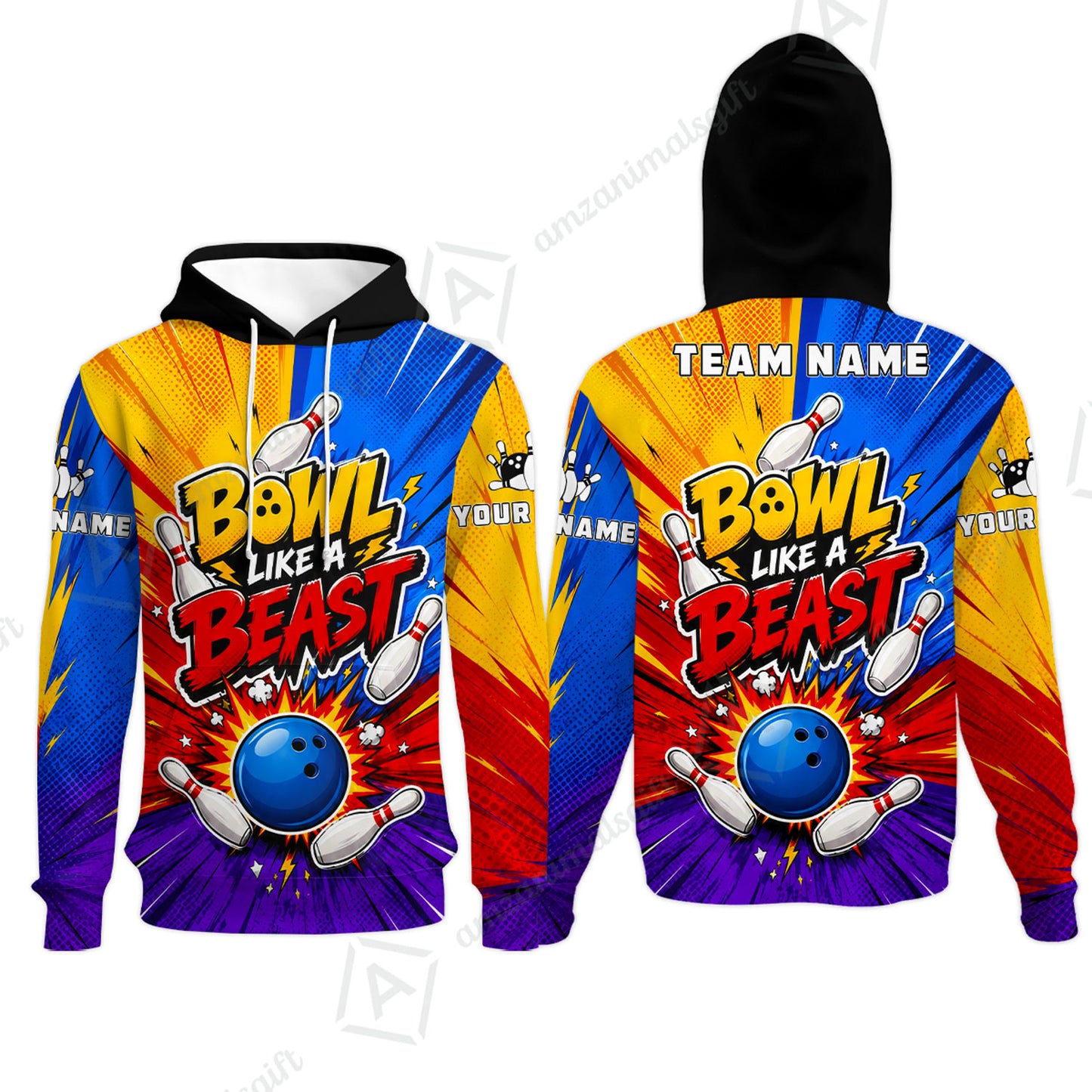 Custom Bowling Jersey Polo Shirt, Comic Pop Art Beast Mode Blast, Custom Bowling Jersey Team Shirt For Players With Name and Team Name