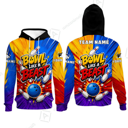 Custom Bowling Jersey Polo Shirt, Comic Pop Art Beast Mode Blast, Custom Bowling Jersey Team Shirt For Players With Name and Team Name