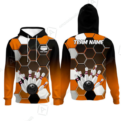 Customized Bowling Unisex Polo Shirt, Hexagon Pattern Bowling, Bowling Uniform - Personalized Name Team Name For Bowlers