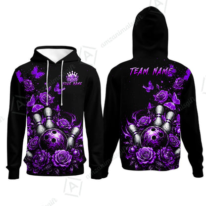 Custom Bowling Jersey Polo Shirt, Gothic Rose Bowling, Custom Bowling Jersey Team Shirt For Players With Name & Team Name