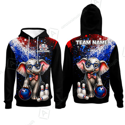 Custom Bowling Jersey Polo Shirt, Patriotic Elephant Bowling, Personalize Name and Team Name