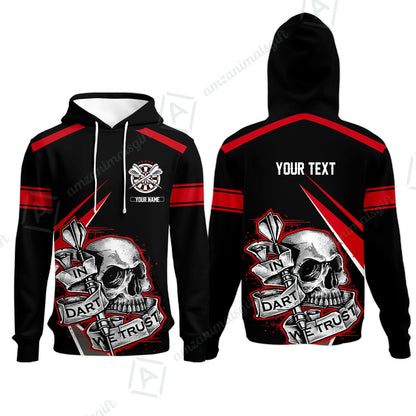 Customized Name & Text Darts Men Polo Shirt, Skull In Darts We Trust Personalized Darts Zip Polo Shirt