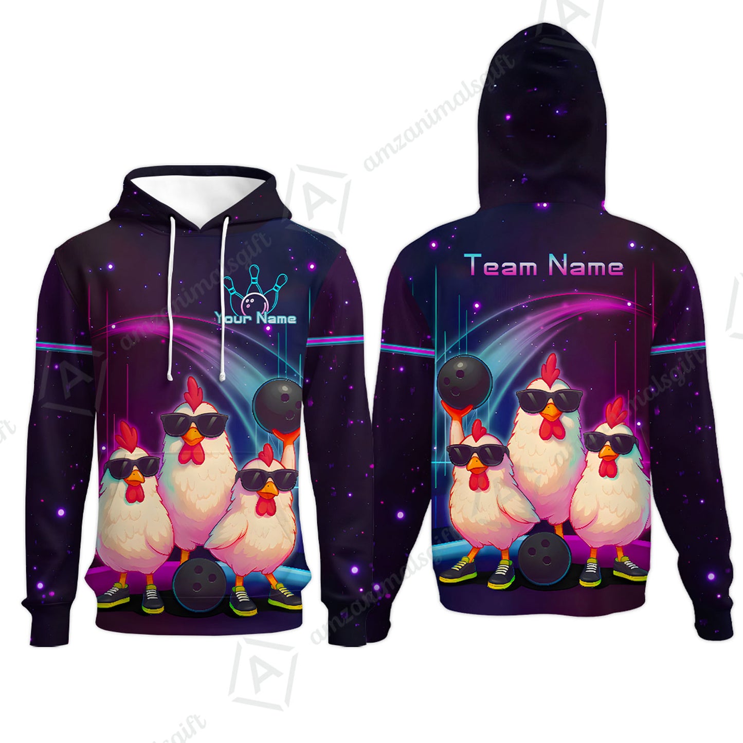 Custom Bowling Jersey Polo Shirt, Sunglasses Chicken Bowling, Custom Bowling Jersey Team Shirt For Players With Name & Team Name