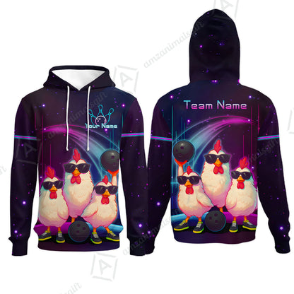 Custom Bowling Jersey Polo Shirt, Sunglasses Chicken Bowling, Custom Bowling Jersey Team Shirt For Players With Name & Team Name