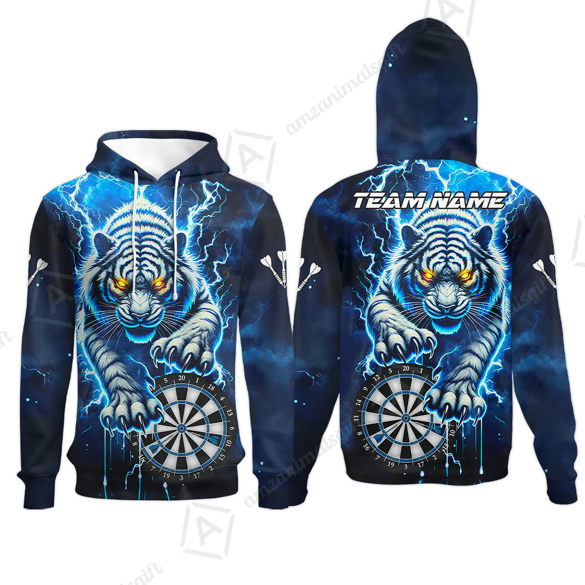 Custom Darts Team Jersey, Thunder Lightning Tiger Darts Jersey Polo Quarter-Zip Shirts, Custom Name And Team Name Darts Uniforms Jersey