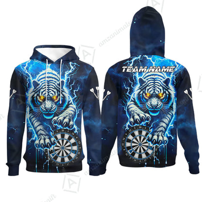Custom Darts Team Jersey, Thunder Lightning Tiger Darts Jersey Polo Quarter-Zip Shirts, Custom Name And Team Name Darts Uniforms Jersey