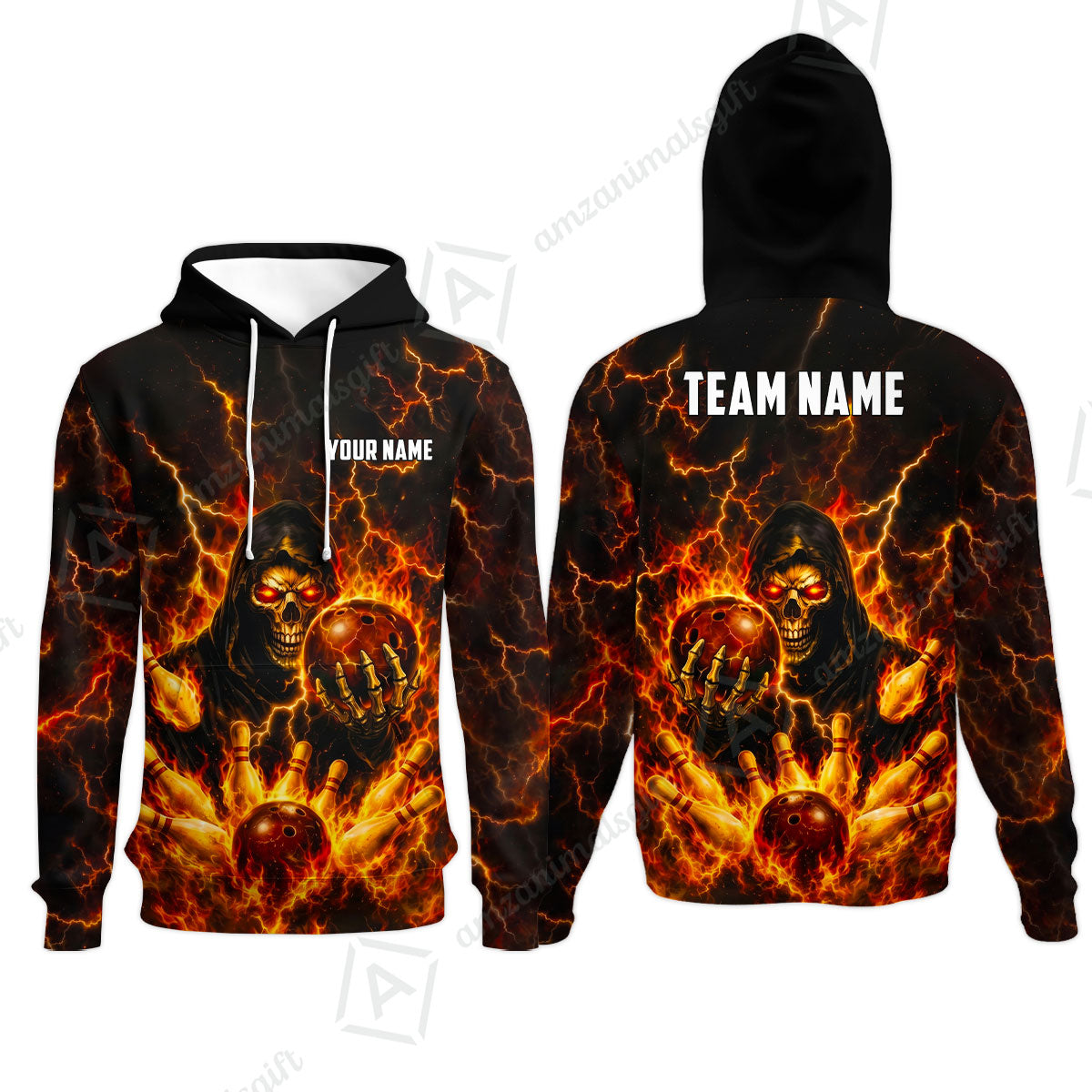 Custom Bowling Jersey Polo Shirt, Lightning Grim Reaper, Custom Bowling Jersey Team Shirt For Players With Name & Team Name