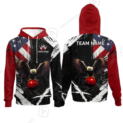 Custom Bowling Jersey Polo Shirt, Patriotic Bald Eagle Distressed American Flag Grunge, Custom Bowling Jersey Team Shirt For Players With Name & Team Name