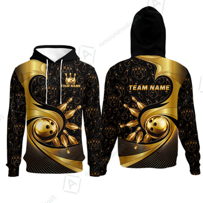 Custom Bowling Jersey Polo Shirt, Bowling Gold Swirling Pattern, Personalize Name and Team Name