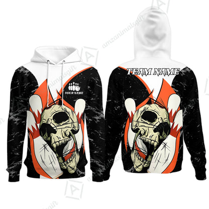 Customized Bowling Team Polo Jersey, Skull Rolling Bowling Illustration Halloween Style Uniform Shirt For Bowlers