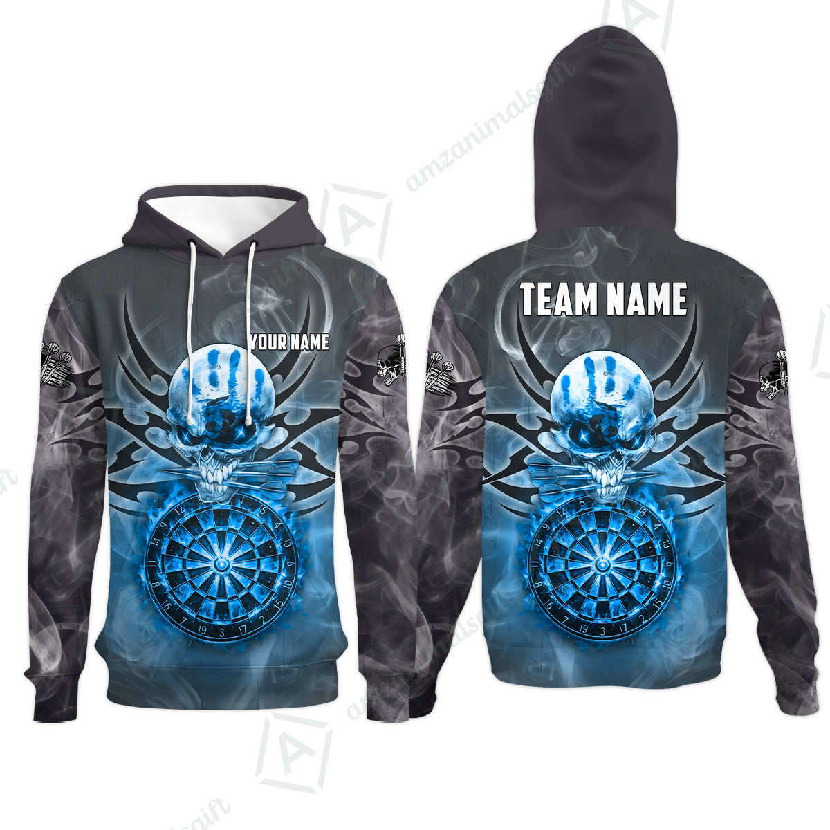 Custom Darts Jersey Polo Shirt, Glowing Fire Skull Tribal, Custom Dart Jersey Team Shirt For Players With Name & Team Name