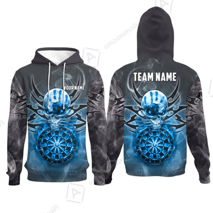 Custom Darts Jersey Polo Shirt, Glowing Fire Skull Tribal, Custom Dart Jersey Team Shirt For Players With Name & Team Name