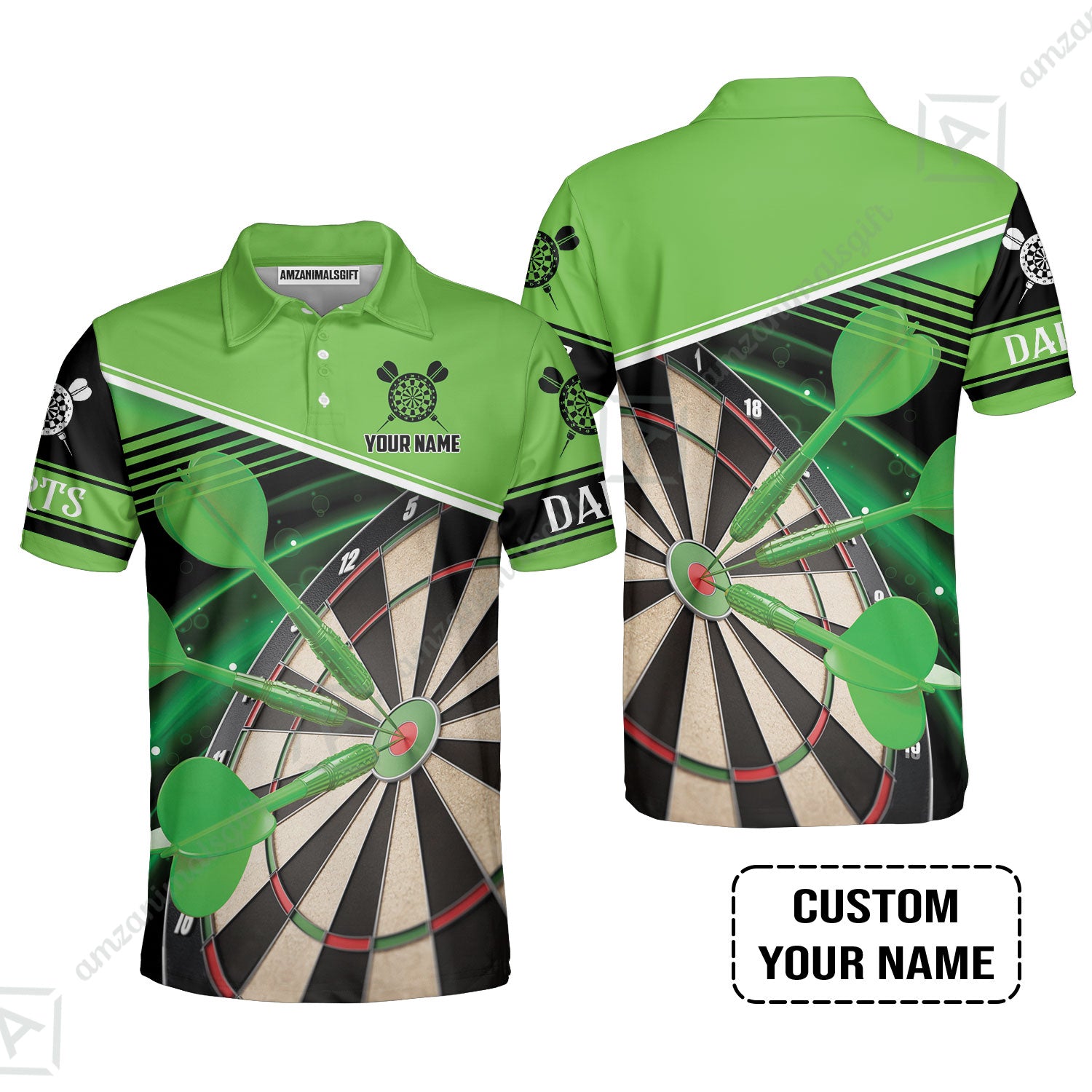 Customized Name Darts Polo Shirt, Best Green Darts Player Gift, Personalized Name Polo Shirt