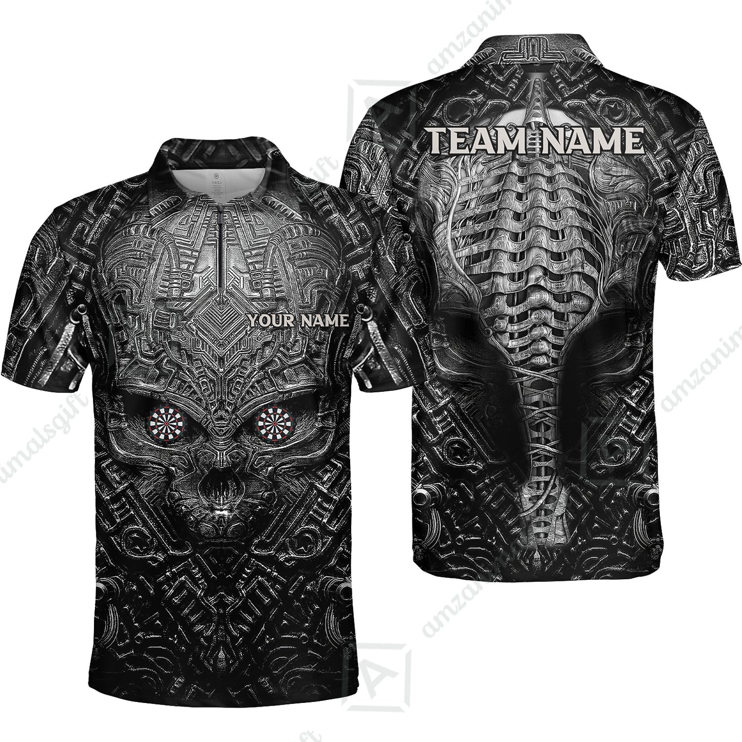 Personalized Darts Polo Shirt - Custom Name Metal Skull Dartboard - Skull And Darts Polo Shirt For Dart Team, Darts Lover