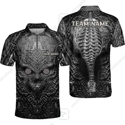Personalized Darts Polo Shirt - Custom Name Metal Skull Dartboard - Skull And Darts Polo Shirt For Dart Team, Darts Lover