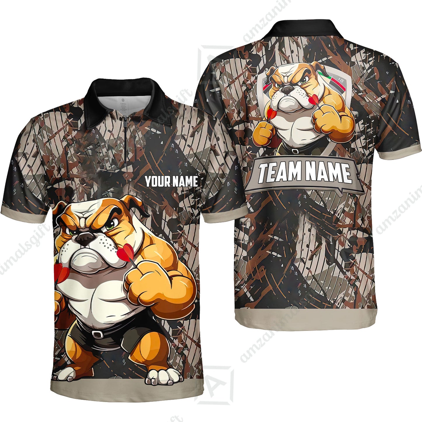 Personalized Darts Polo Shirt - Custom Name Darts & Bulldog Polo Shirt - Polo Shirt For Bulldog Lover, Darts Lover