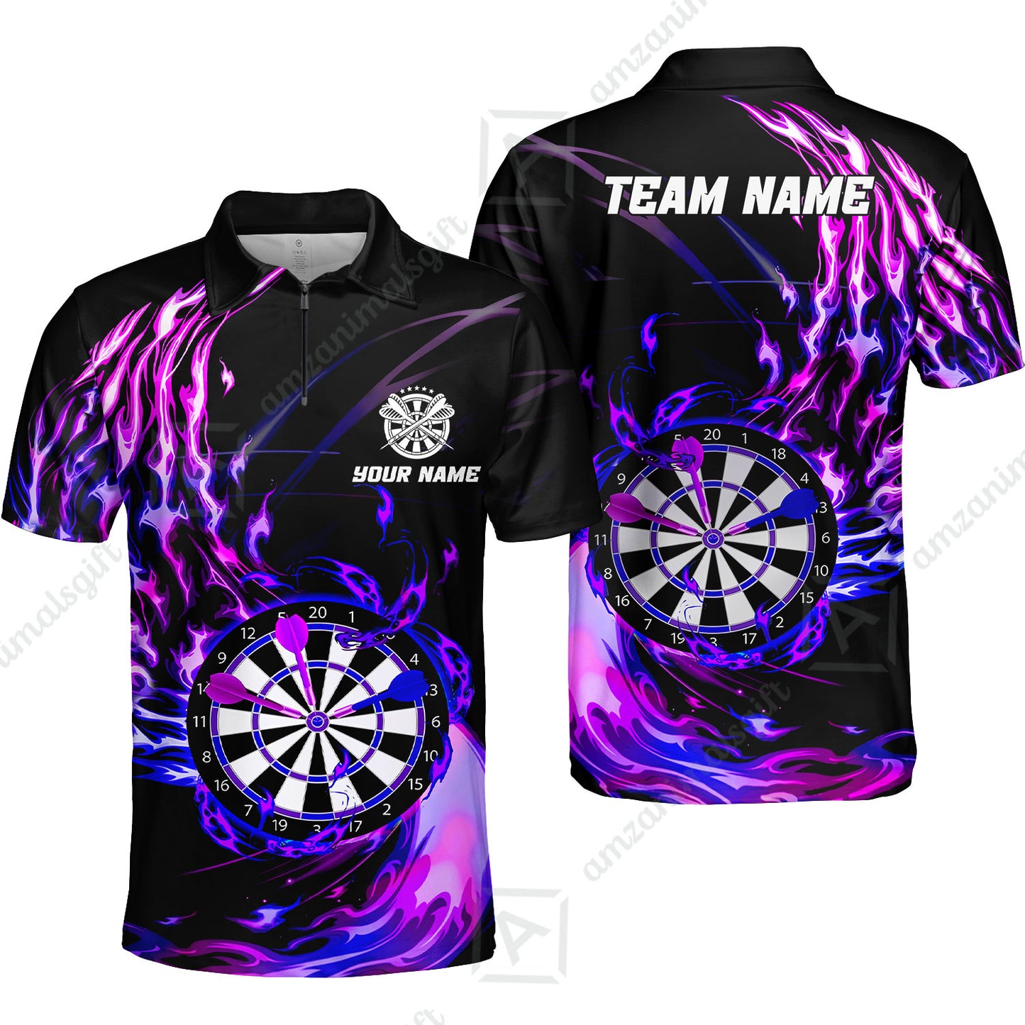 Personalized Darts Hawaiian Shirt - Custom Name & Team Name Darts Purple Fire Polo Shirt For Women, Darts Team, Darts Lover