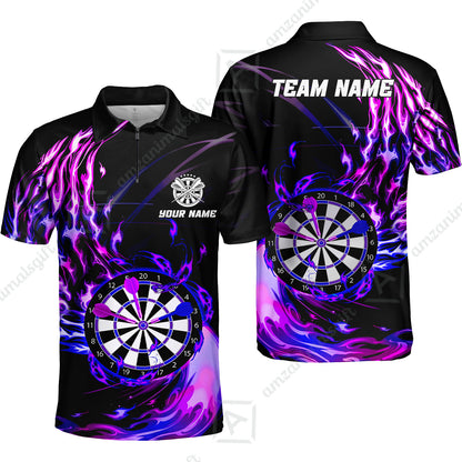 Personalized Darts Hawaiian Shirt - Custom Name & Team Name Darts Purple Fire Polo Shirt For Women, Darts Team, Darts Lover