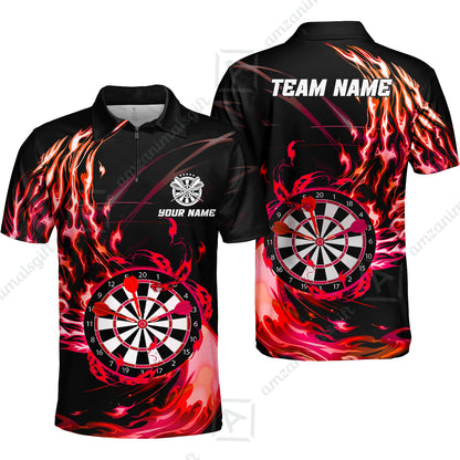 Personalized Darts Hawaiian Shirt - Custom Name & Team Name Darts Purple Fire Polo Shirt For Women, Darts Team, Darts Lover