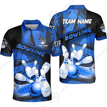 Custom Bowling Team Quater-Zip Polo Shirts, Bowling Uniforms Jerseys Brush Patterns, Multi Colors Personalized Name And Team Name