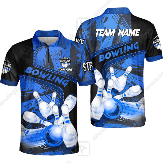 Custom Bowling Team Quater-Zip Polo Shirts, Bowling Uniforms Jerseys Brush Patterns, Multi Colors Personalized Name And Team Name