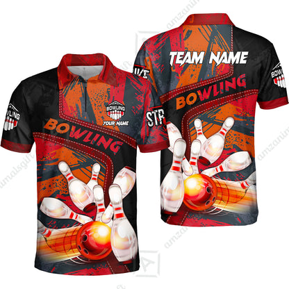Custom Bowling Team Quater-Zip Polo Shirts, Bowling Uniforms Jerseys Brush Patterns, Multi Colors Personalized Name And Team Name