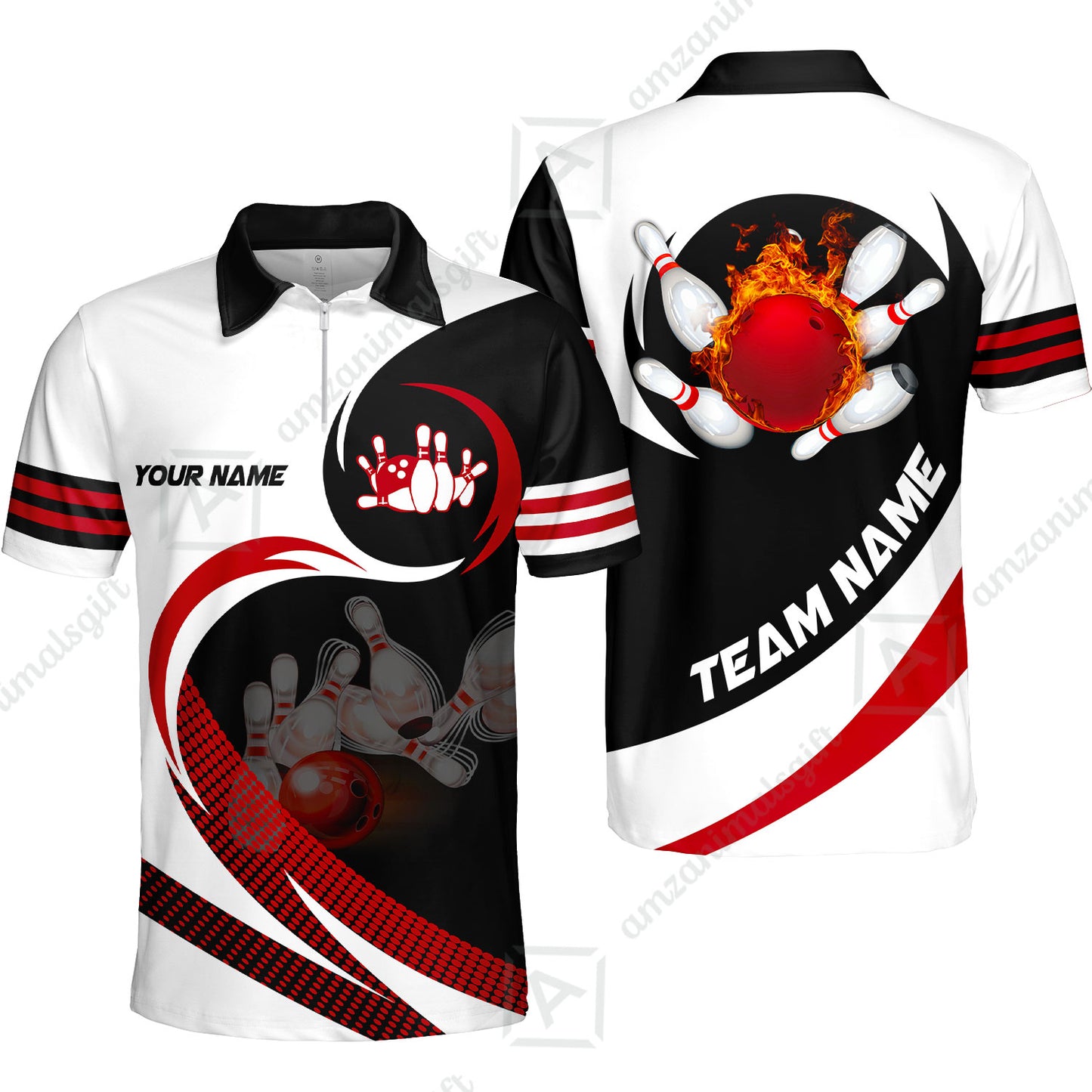 Custom Bowling Team Jersey Shirts, Custom Flame Ball Bowling Uniforms Unisex Polo, Multi Colors Personalized Name And Team Name