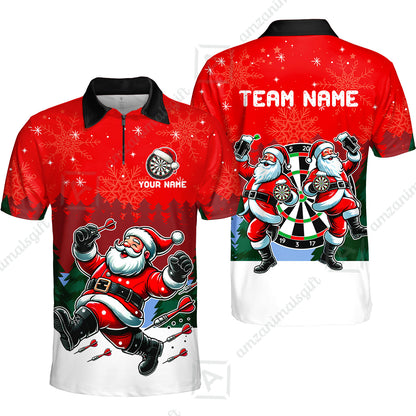 Custom Funny Santa Darts Team Unisex Polo Shirts, Darts uniforms Funny Santa Personalized Name And Team Name