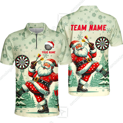 Custom Funny Santa Darts Team Unisex Polo Shirts, Darts uniforms Funny Santa Personalized Name And Team Name