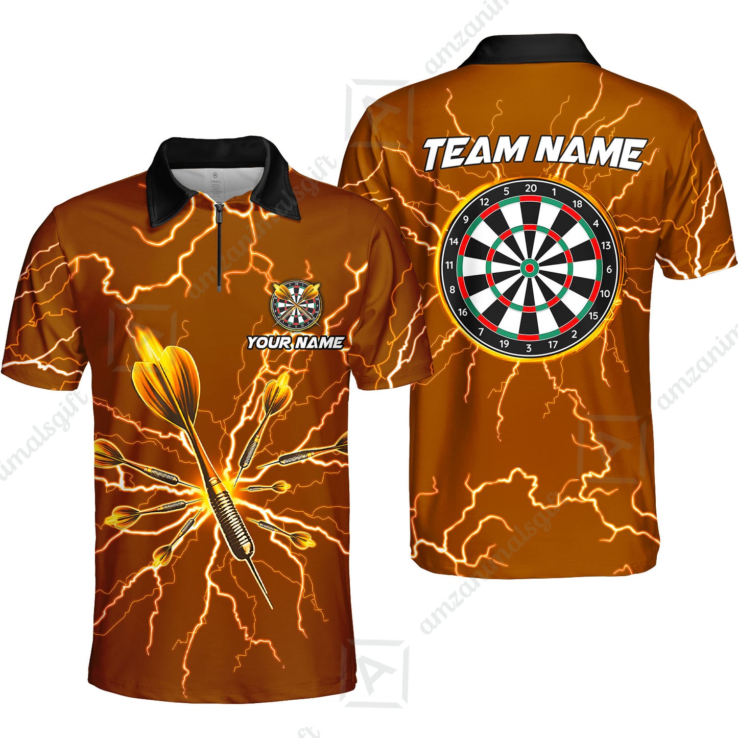 Custom Thunder Lightning Darts Quarter Men Polo Team Shirts,  Custom Darts Team Jerseys Uniform, Personalized Name And Team Name
