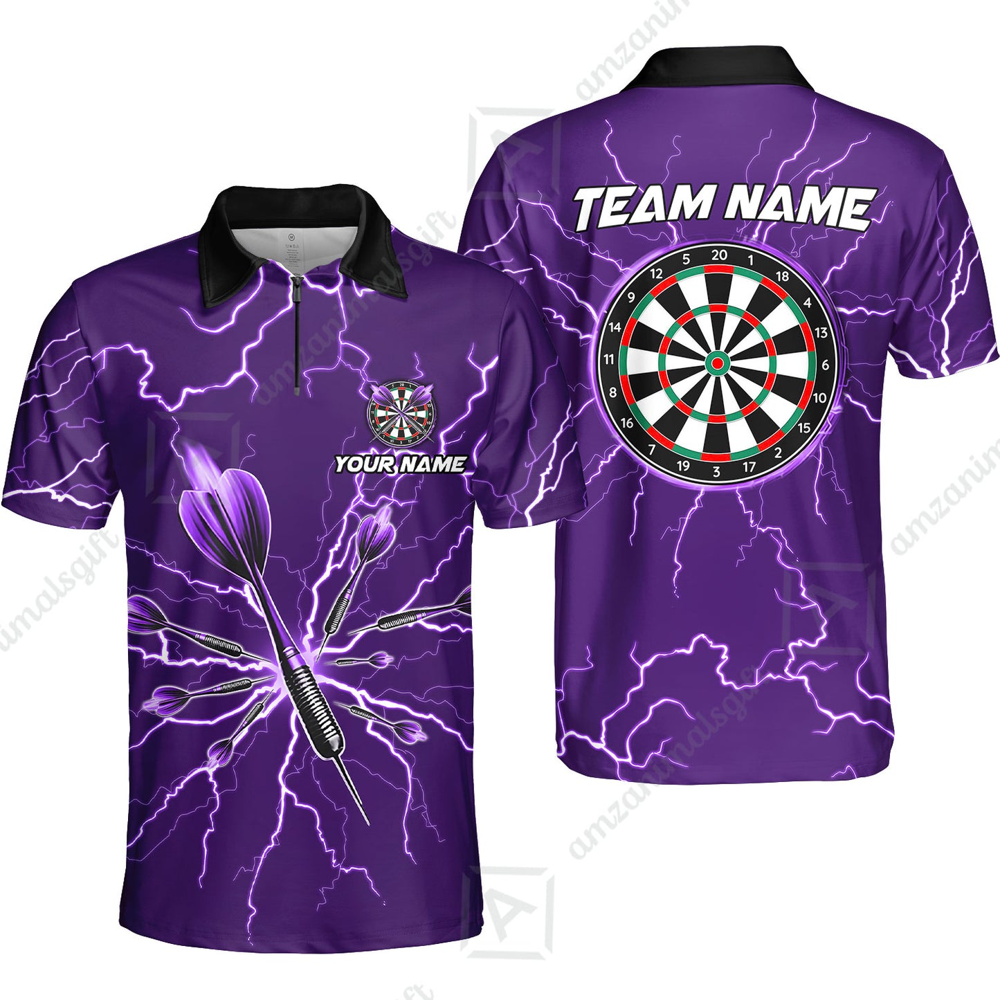 Custom Thunder Lightning Darts Quarter Men Polo Team Shirts,  Custom Darts Team Jerseys Uniform, Personalized Name And Team Name