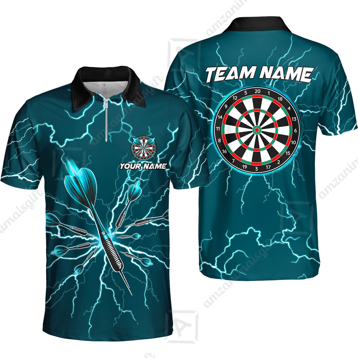 Custom Thunder Lightning Darts Quarter Men Polo Team Shirts,  Custom Darts Team Jerseys Uniform, Personalized Name And Team Name