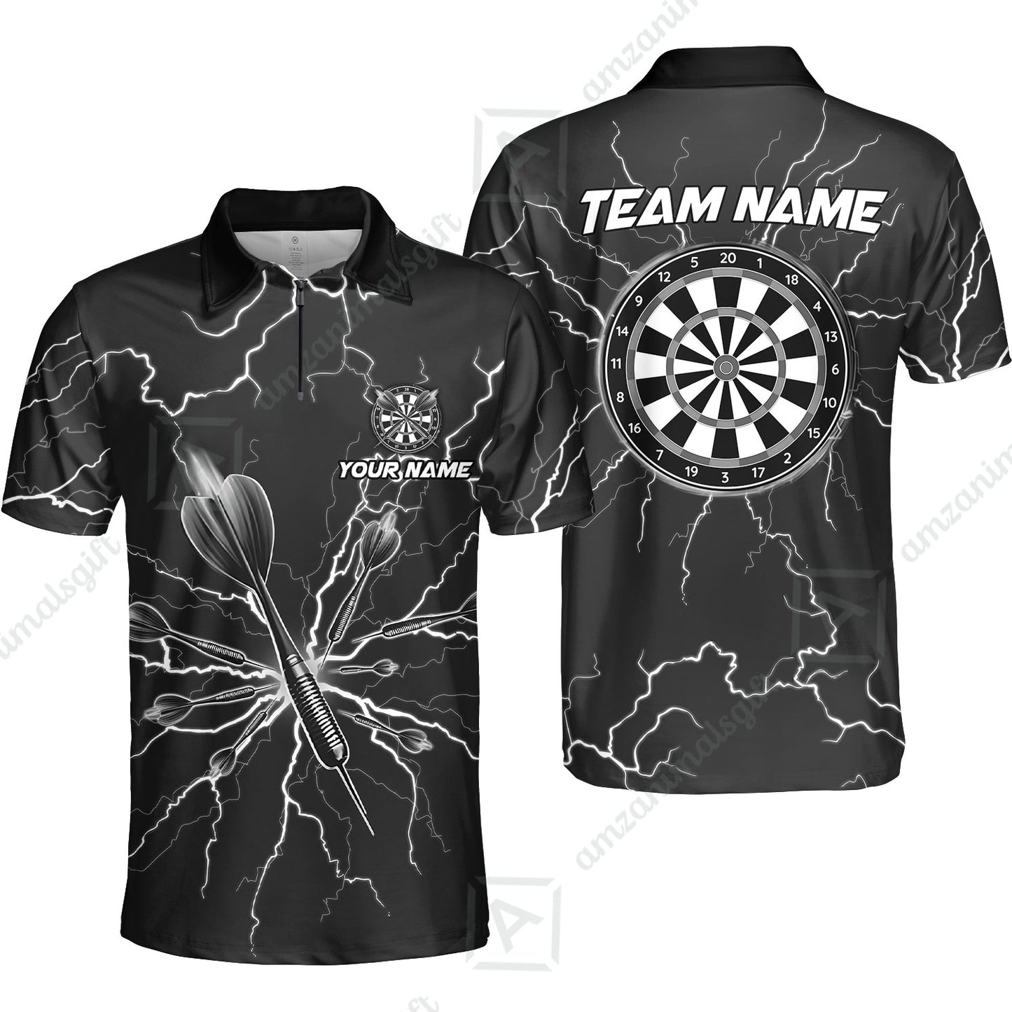 Custom Thunder Lightning Darts Quarter Men Polo Team Shirts,  Custom Darts Team Jerseys Uniform, Personalized Name And Team Name