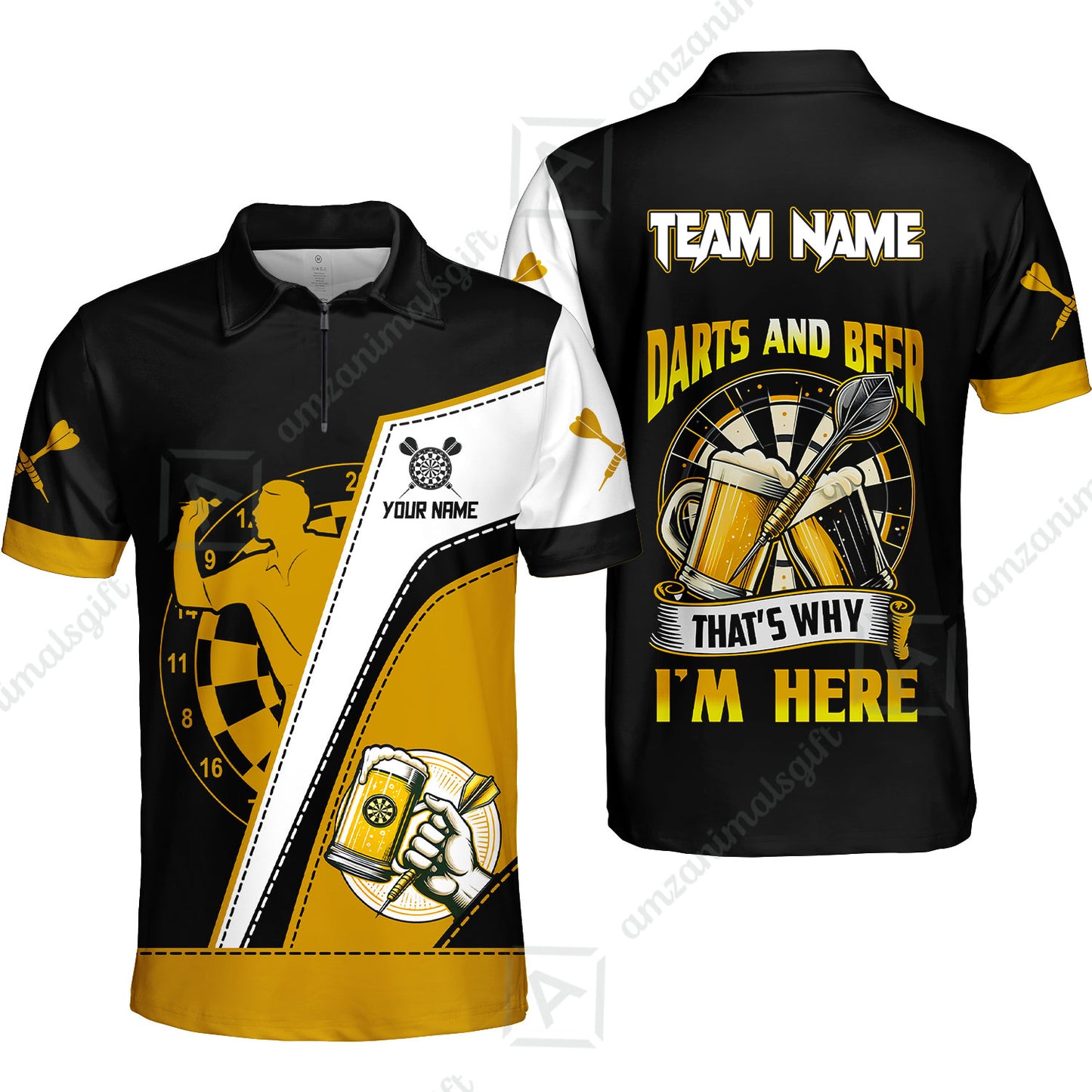 Custom Dart and Beer Jersey Polo Quarter-Zip Team Shirts, That's Why I'm Here Customized Name Team Name Darts Team Jerseys Uniform