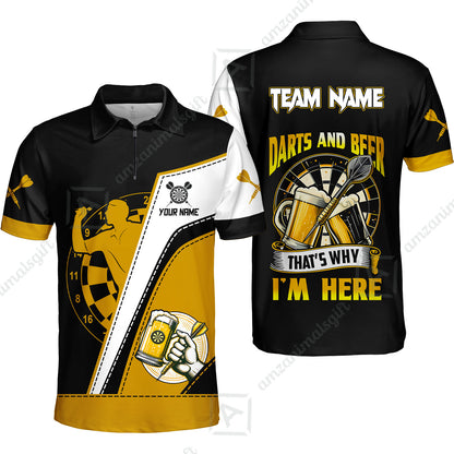 Custom Dart and Beer Jersey Polo Quarter-Zip Team Shirts, That's Why I'm Here Customized Name Team Name Darts Team Jerseys Uniform