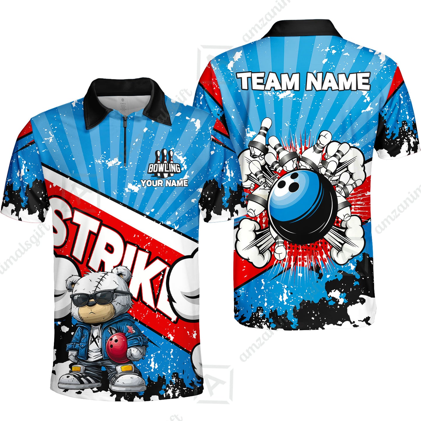 Customized Unisex Polo Shirt, Bowling Hip Hop Cartoon Design, Uniform Bowling - Personalized Name And Team Name