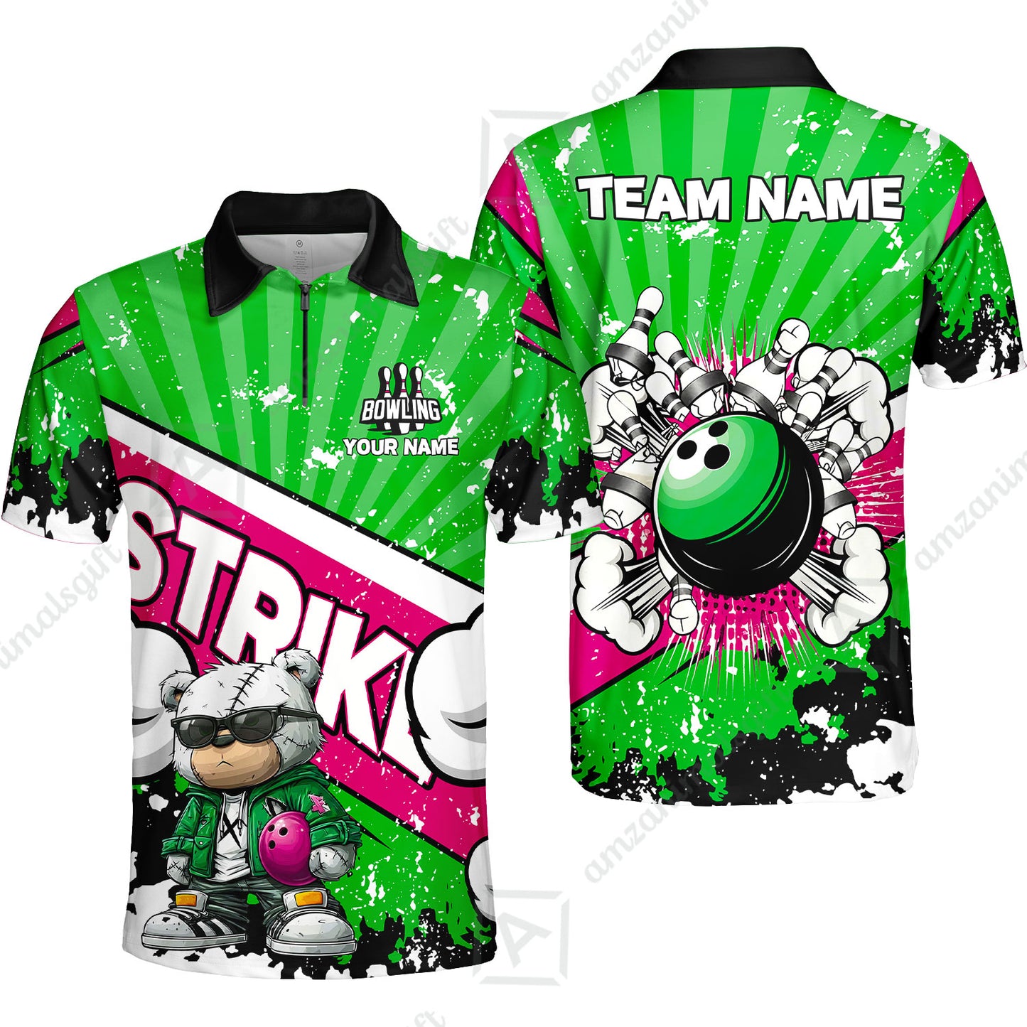 Customized Unisex Polo Shirt, Bowling Hip Hop Cartoon Design, Uniform Bowling - Personalized Name And Team Name