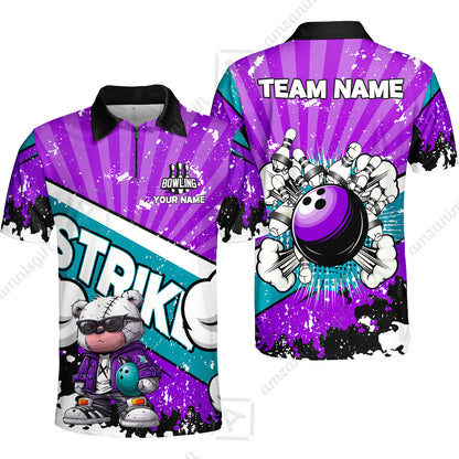 Customized Unisex Polo Shirt, Bowling Hip Hop Cartoon Design, Uniform Bowling - Personalized Name And Team Name