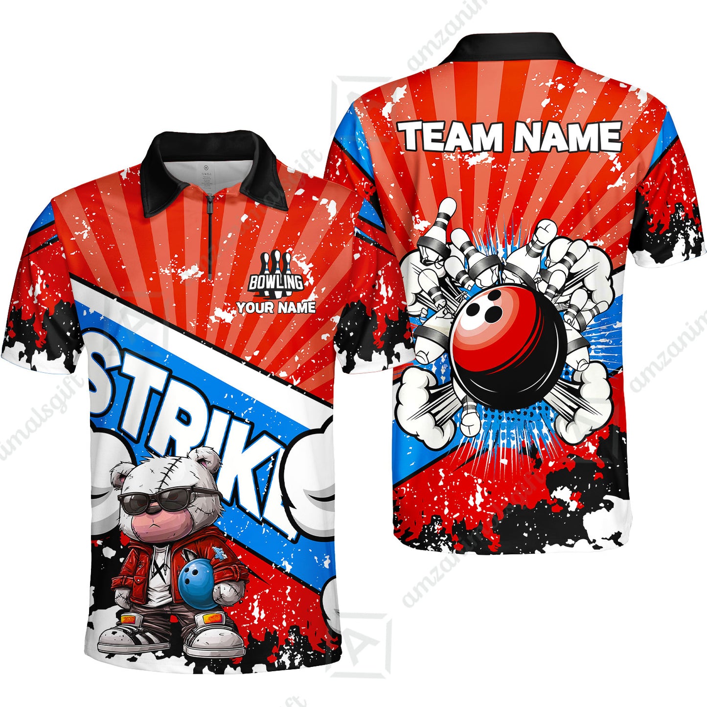 Customized Unisex Polo Shirt, Bowling Hip Hop Cartoon Design, Uniform Bowling - Personalized Name And Team Name