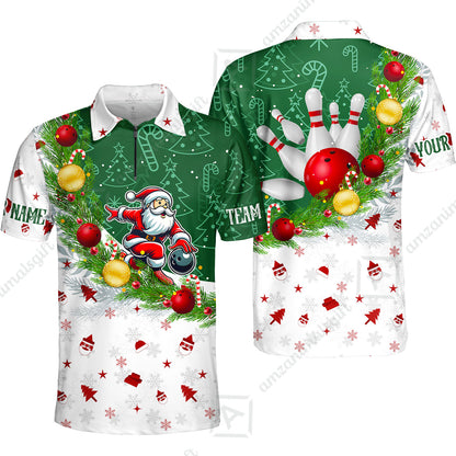 Custom Christmas Santa Bowling Team Jerseys Polo Shirts, Christmas Santa Bowling uniforms - Bowling Polo Personalized Name And Team Name